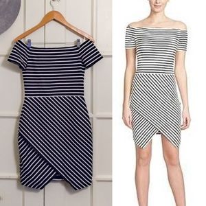 1.State Striped Off-the-Shoulder Bodycon Dress